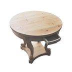 Table d'appoint ronde en bois naturel avec tiroirs, pieds courbés, 1 personne
