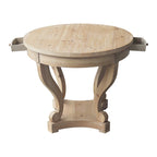 Table d'appoint ronde en bois naturel avec tiroirs, pieds courbés, 1 personne