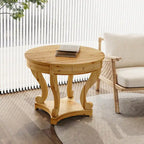 Table d'appoint ronde en bois naturel avec tiroirs, pieds courbés, 1 personne