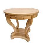 Table d'appoint ronde en bois naturel avec tiroirs, pieds courbés, 1 personne
