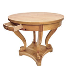 Table d'appoint ronde en bois naturel avec tiroirs, pieds courbés, 1 personne