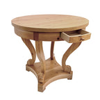 Table d'appoint ronde en bois naturel avec tiroirs, pieds courbés, 1 personne