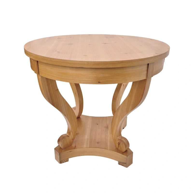 Table d'appoint ronde en bois naturel avec tiroirs, pieds courbés, 1 personne