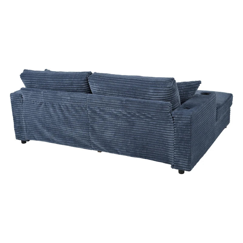 Canapé-lit méridienne en velours côtelé gris foncé / bleu / beige / noir, 2 places