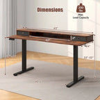 Bureau assis-debout électrique, réglable en hauteur, avec étagère de rangement, noir/blanc/brun (1 personne)