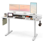 Bureau assis-debout électrique, réglable en hauteur, avec étagère de rangement, noir/blanc/brun (1 personne)