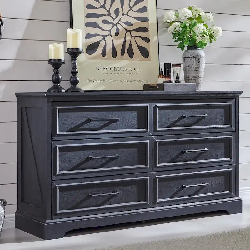 Commode à 6 tiroirs de style rustique – Noir / Bleu / Blanc / Gris / Marron