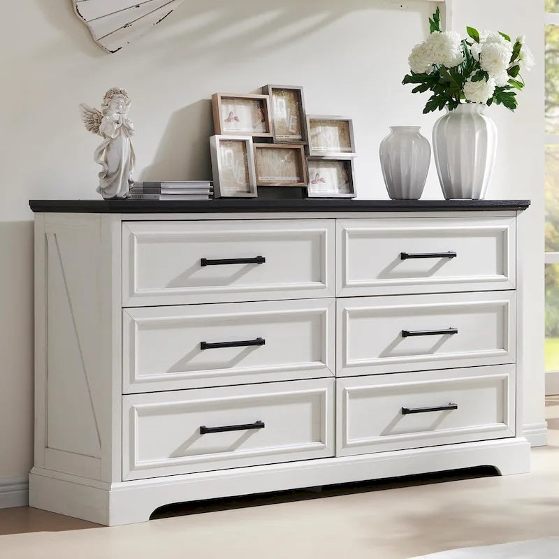 Commode à 6 tiroirs de style rustique – Noir / Bleu / Blanc / Gris / Marron