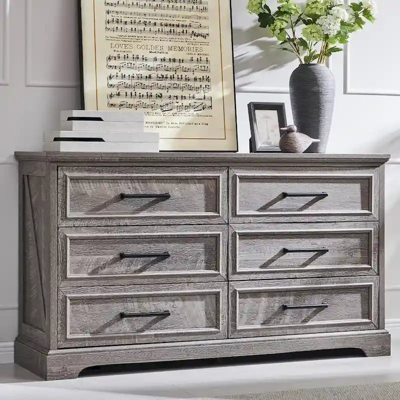 Commode à 6 tiroirs de style rustique – Noir / Bleu / Blanc / Gris / Marron