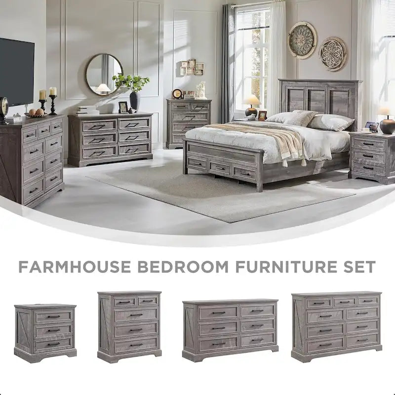 Commode à 6 tiroirs de style rustique – Noir / Bleu / Blanc / Gris / Marron