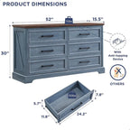 Commode à 6 tiroirs de style rustique – Noir / Bleu / Blanc / Gris / Marron