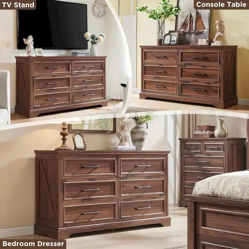 Commode à 6 tiroirs de style rustique – Noir / Bleu / Blanc / Gris / Marron