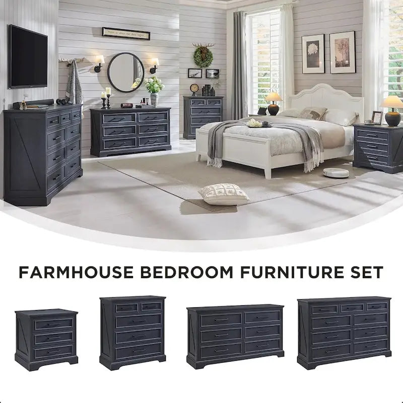 Commode à 6 tiroirs de style rustique – Noir / Bleu / Blanc / Gris / Marron