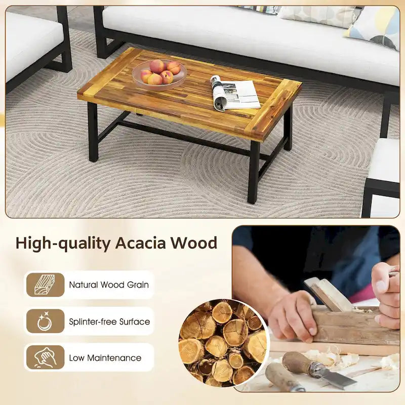 Gymax Table Basse en Bois d'Acacia Rectangulaire d'Intérieur et d'Extérieur
