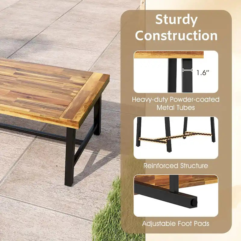 Gymax Table Basse en Bois d'Acacia Rectangulaire d'Intérieur et d'Extérieur