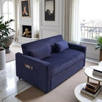 Canapé convertible bleu en velours côtelé, causeuse 3-en-1 pour 2, dossier réglable