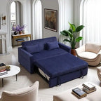 Canapé convertible bleu en velours côtelé, causeuse 3-en-1 pour 2, dossier réglable