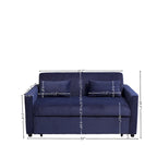 Canapé convertible bleu en velours côtelé, causeuse 3-en-1 pour 2, dossier réglable