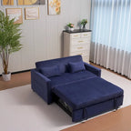 Canapé convertible bleu en velours côtelé, causeuse 3-en-1 pour 2, dossier réglable