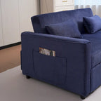 Canapé convertible bleu en velours côtelé, causeuse 3-en-1 pour 2, dossier réglable