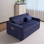 Canapé convertible bleu en velours côtelé, causeuse 3-en-1 pour 2, dossier réglable