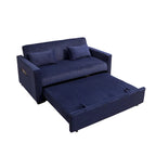 Canapé convertible bleu en velours côtelé, causeuse 3-en-1 pour 2, dossier réglable