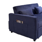 Canapé convertible bleu en velours côtelé, causeuse 3-en-1 pour 2, dossier réglable