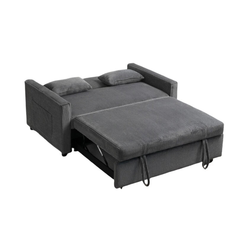 Canapé convertible bleu en velours côtelé, causeuse 3-en-1 pour 2, dossier réglable