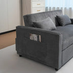 Canapé convertible bleu en velours côtelé, causeuse 3-en-1 pour 2, dossier réglable