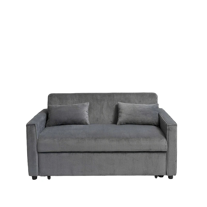 Canapé convertible bleu en velours côtelé, causeuse 3-en-1 pour 2, dossier réglable