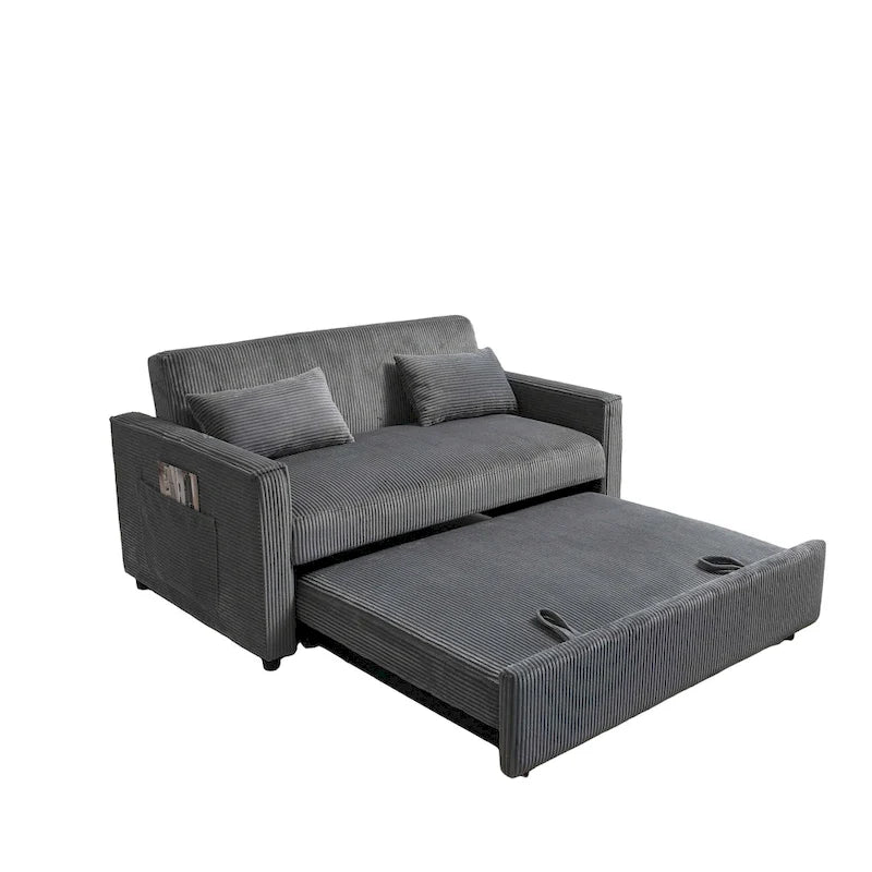Canapé convertible bleu en velours côtelé, causeuse 3-en-1 pour 2, dossier réglable