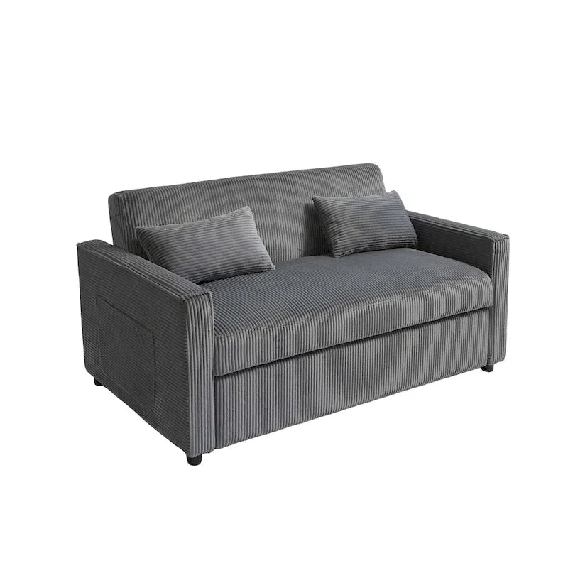 Canapé convertible bleu en velours côtelé, causeuse 3-en-1 pour 2, dossier réglable