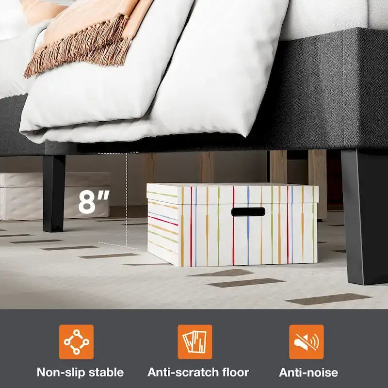 Lit plateforme en lin gris foncé Queen avec tête de lit réglable