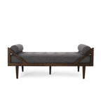 Chaise longue capitonnée moderne 65 en charbon de bois avec design en bois courbé et coussins décoratifs cylindriques