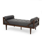 Chaise longue capitonnée moderne 65 en charbon de bois avec design en bois courbé et coussins décoratifs cylindriques