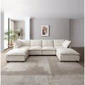 Canapé modulable 6 places en U beige avec pouf convertible