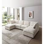 Canapé modulable 6 places en U beige avec pouf convertible