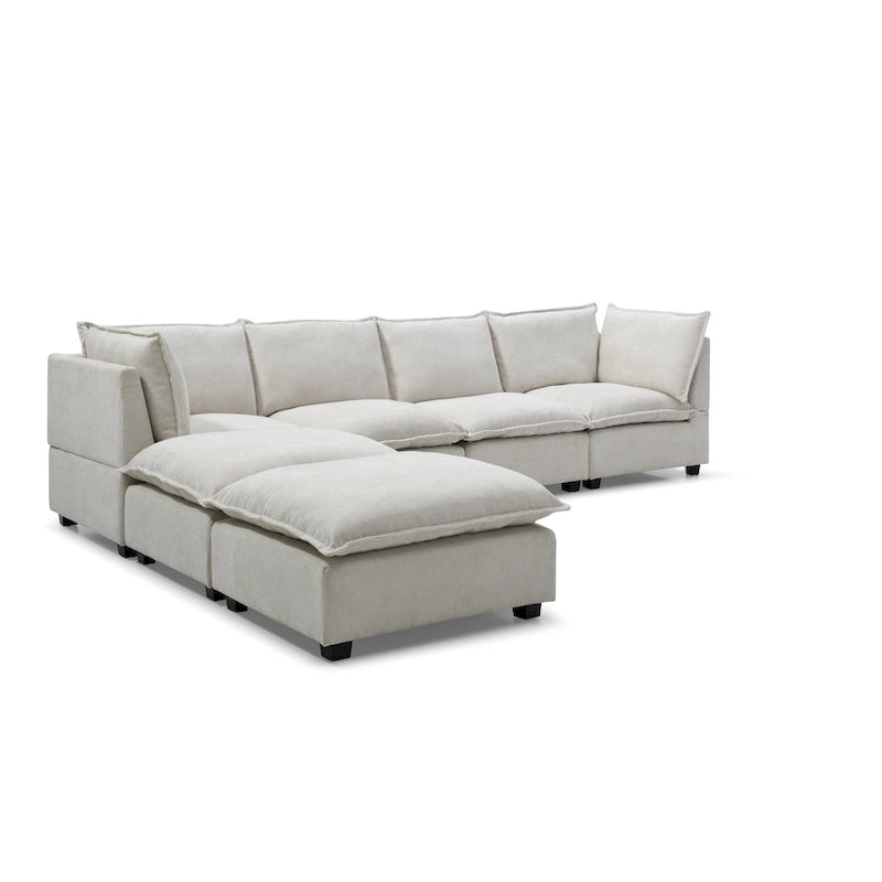 Canapé modulable 6 places en U beige avec pouf convertible