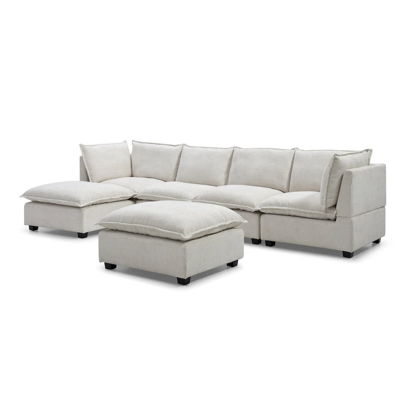 Canapé modulable 6 places en U beige avec pouf convertible