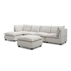 Canapé modulable 6 places en U beige avec pouf convertible