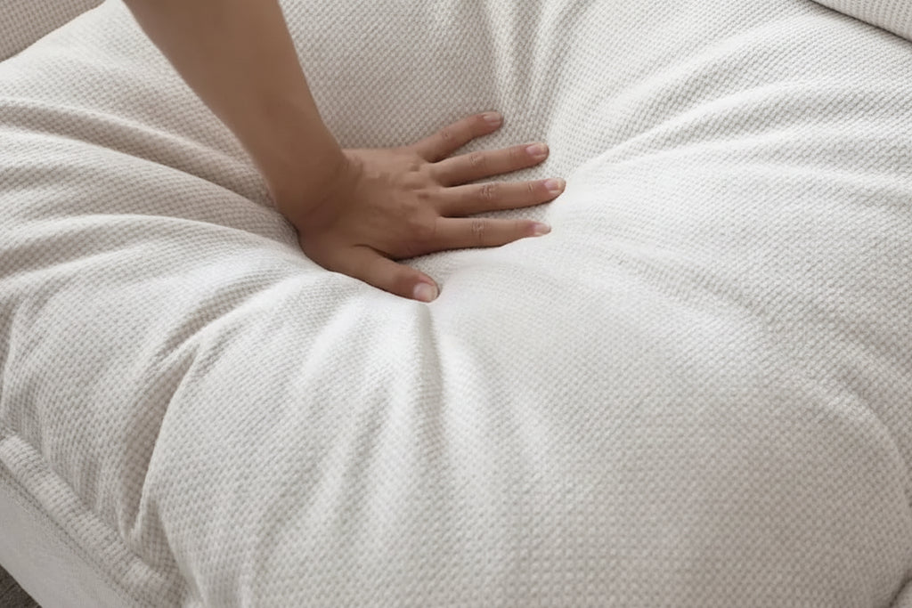Canapé modulable 6 places en U beige avec pouf convertible