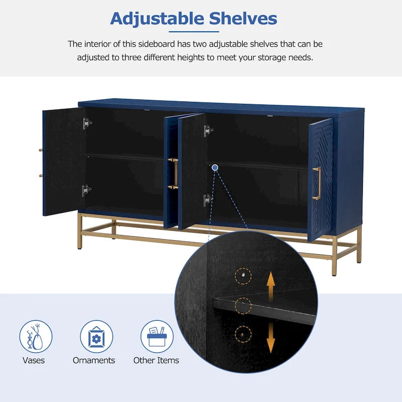 Retro Style Sideboard with Adjustable Shelves, Rectangular Metal Handles and Legs