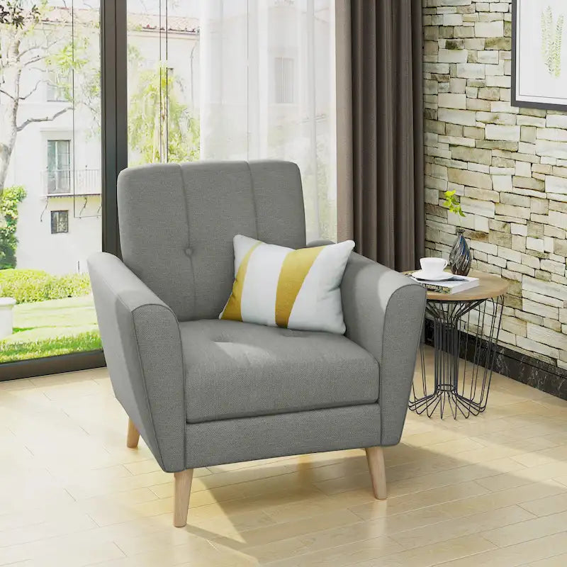 Fauteuil club en tissu capitonné de style Mid-Century - Gris anthracite et naturel / Gris / Beige / Bleu, une place