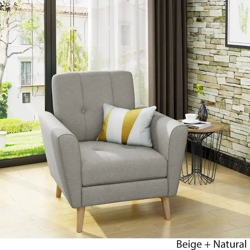 Fauteuil club en tissu capitonné de style Mid-Century - Gris anthracite et naturel / Gris / Beige / Bleu, une place