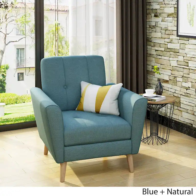 Fauteuil club en tissu capitonné de style Mid-Century - Gris anthracite et naturel / Gris / Beige / Bleu, une place