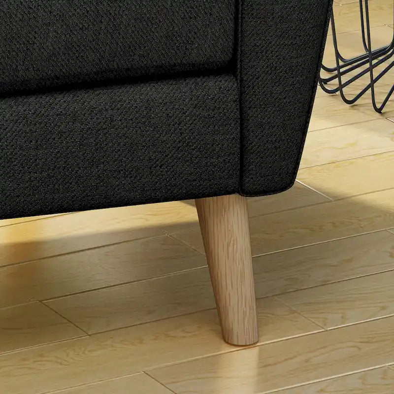 Fauteuil club en tissu capitonné de style Mid-Century - Gris anthracite et naturel / Gris / Beige / Bleu, une place