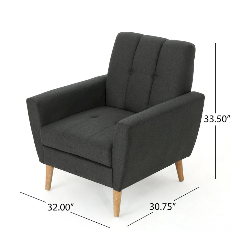 Fauteuil club en tissu capitonné de style Mid-Century - Gris anthracite et naturel / Gris / Beige / Bleu, une place