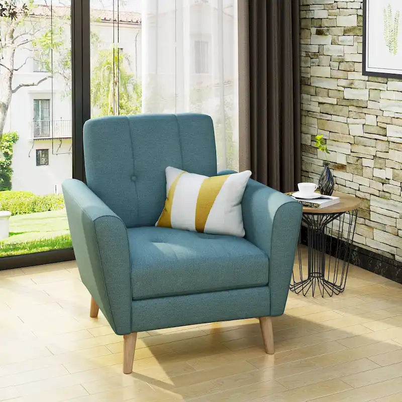 Fauteuil club en tissu capitonné de style Mid-Century - Gris anthracite et naturel / Gris / Beige / Bleu, une place