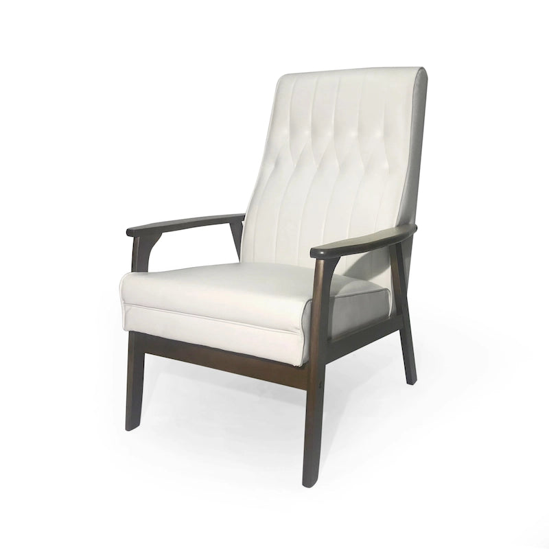Fauteuil d'appoint Mid-Century Modern, blanc neige / noir mat + noyer, une place
