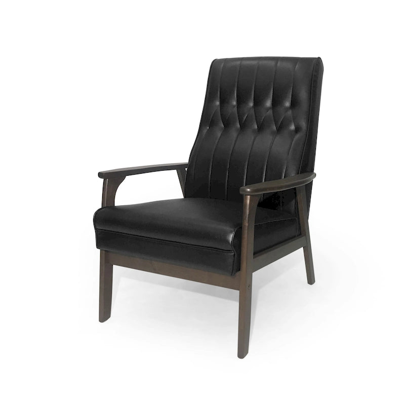 Fauteuil d'appoint Mid-Century Modern, blanc neige / noir mat + noyer, une place
